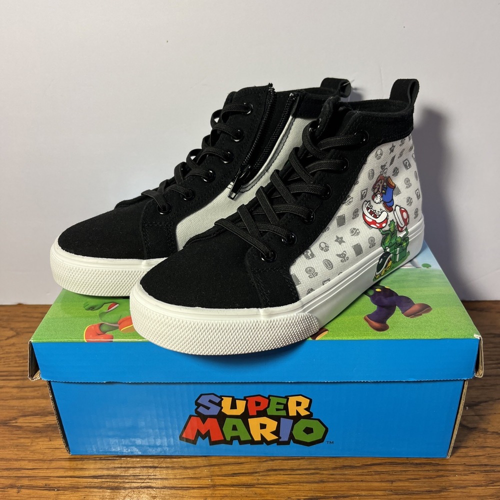 Ground Up Super Mario High Top Sneakers Kids 3 Casual Shoes White Black Luigi